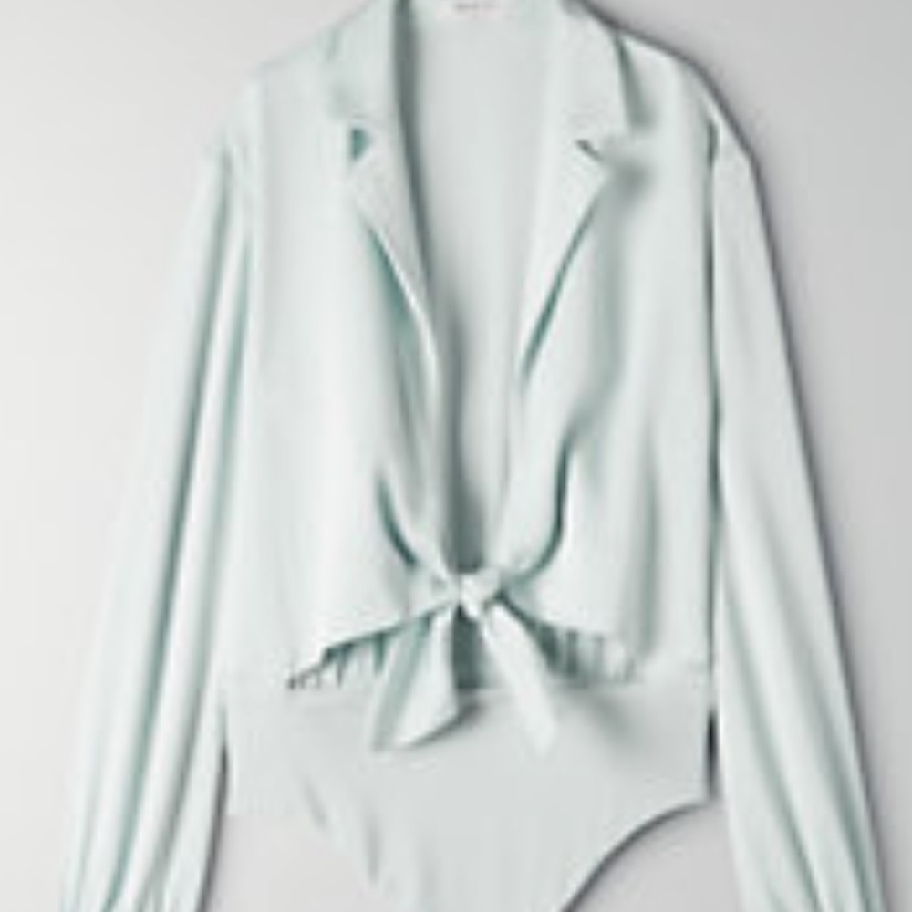 Aritzia Mint green tie front thong bodysuit